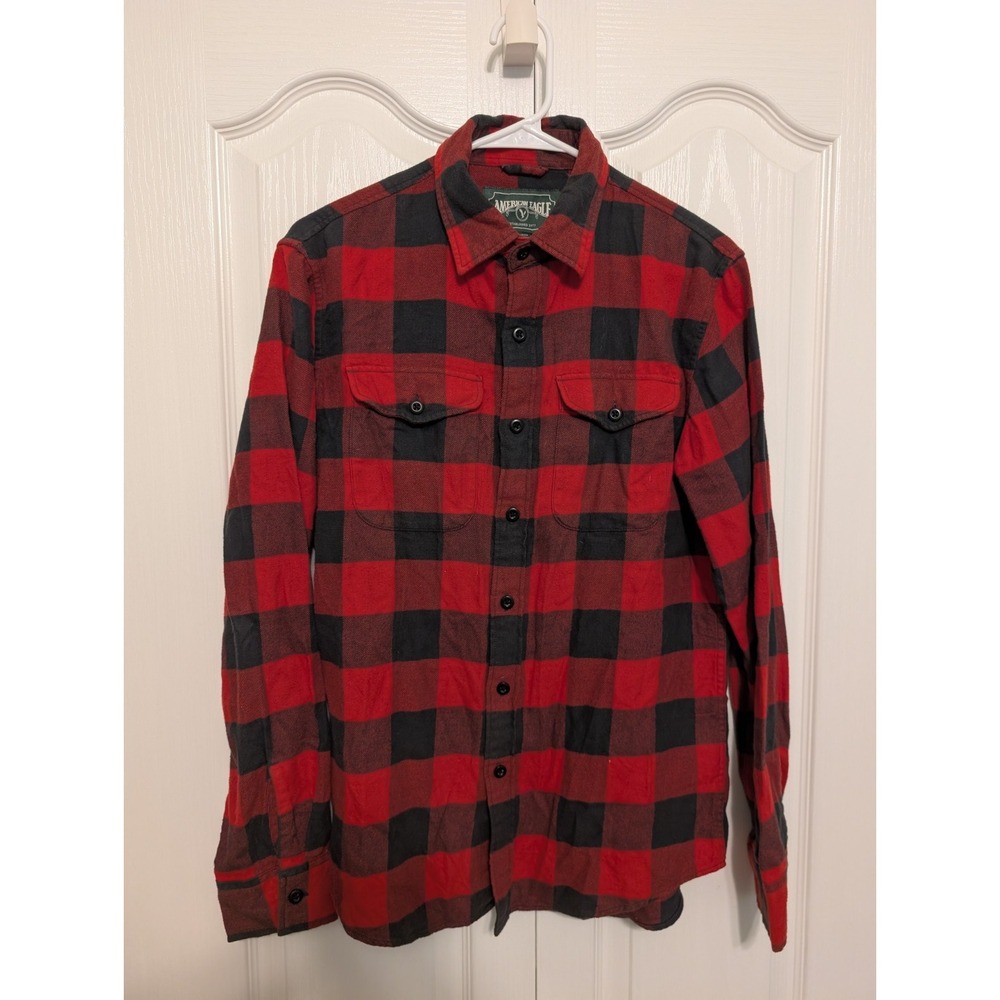 American Eagle Shirt XS Red/Black Plaid Button Down Front Pockets